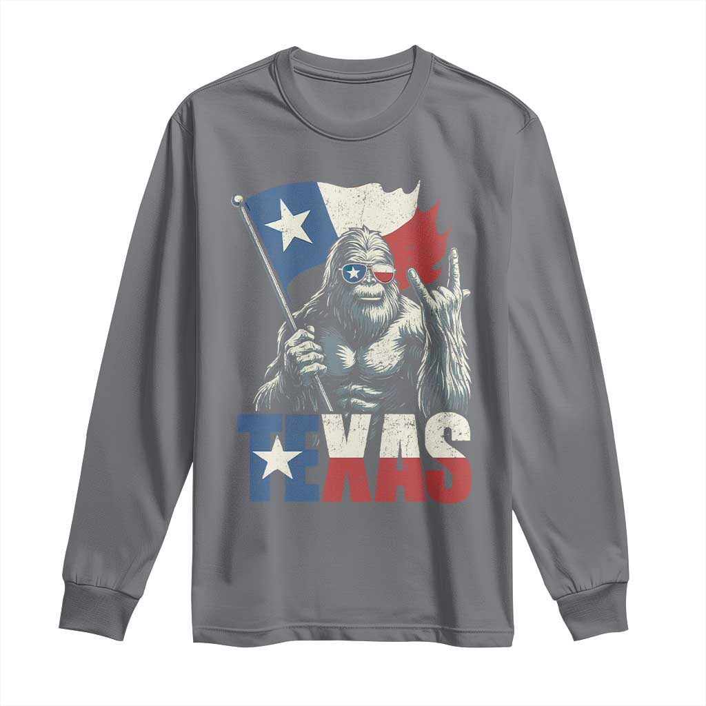 Bigfoot Texas Long Sleeve Shirt Sasquatch Loves Rock On Hand Texan Texas Flag TS10 Charcoal Print Your Wear