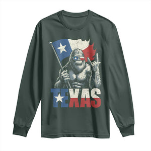 Bigfoot Texas Long Sleeve Shirt Sasquatch Loves Rock On Hand Texan Texas Flag TS10 Dark Forest Green Print Your Wear