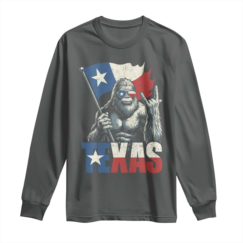 Bigfoot Texas Long Sleeve Shirt Sasquatch Loves Rock On Hand Texan Texas Flag TS10 Dark Heather Print Your Wear