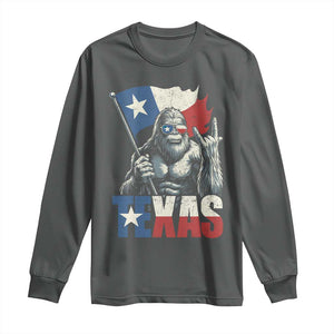 Bigfoot Texas Long Sleeve Shirt Sasquatch Loves Rock On Hand Texan Texas Flag TS10 Dark Heather Print Your Wear