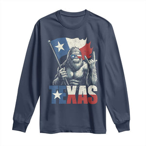 Bigfoot Texas Long Sleeve Shirt Sasquatch Loves Rock On Hand Texan Texas Flag TS10 Navy Print Your Wear