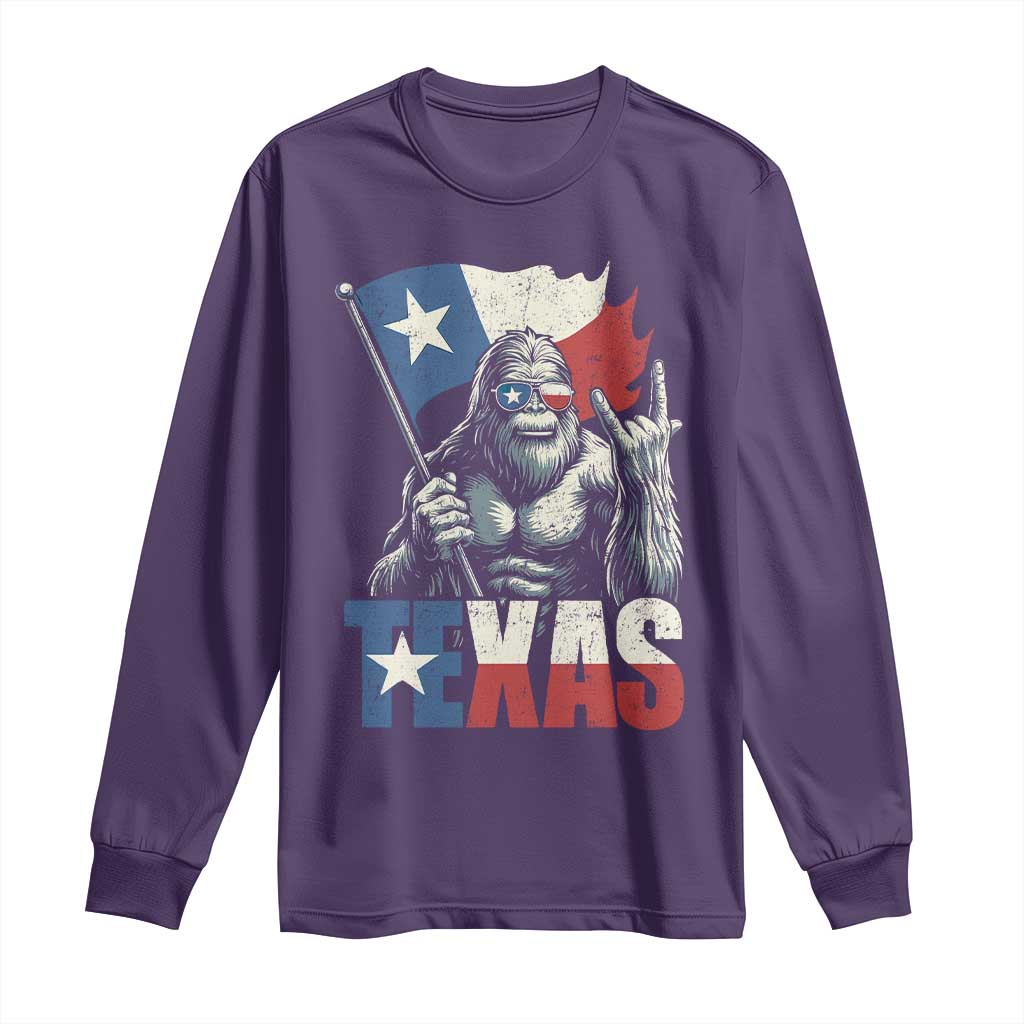 Bigfoot Texas Long Sleeve Shirt Sasquatch Loves Rock On Hand Texan Texas Flag TS10 Purple Print Your Wear