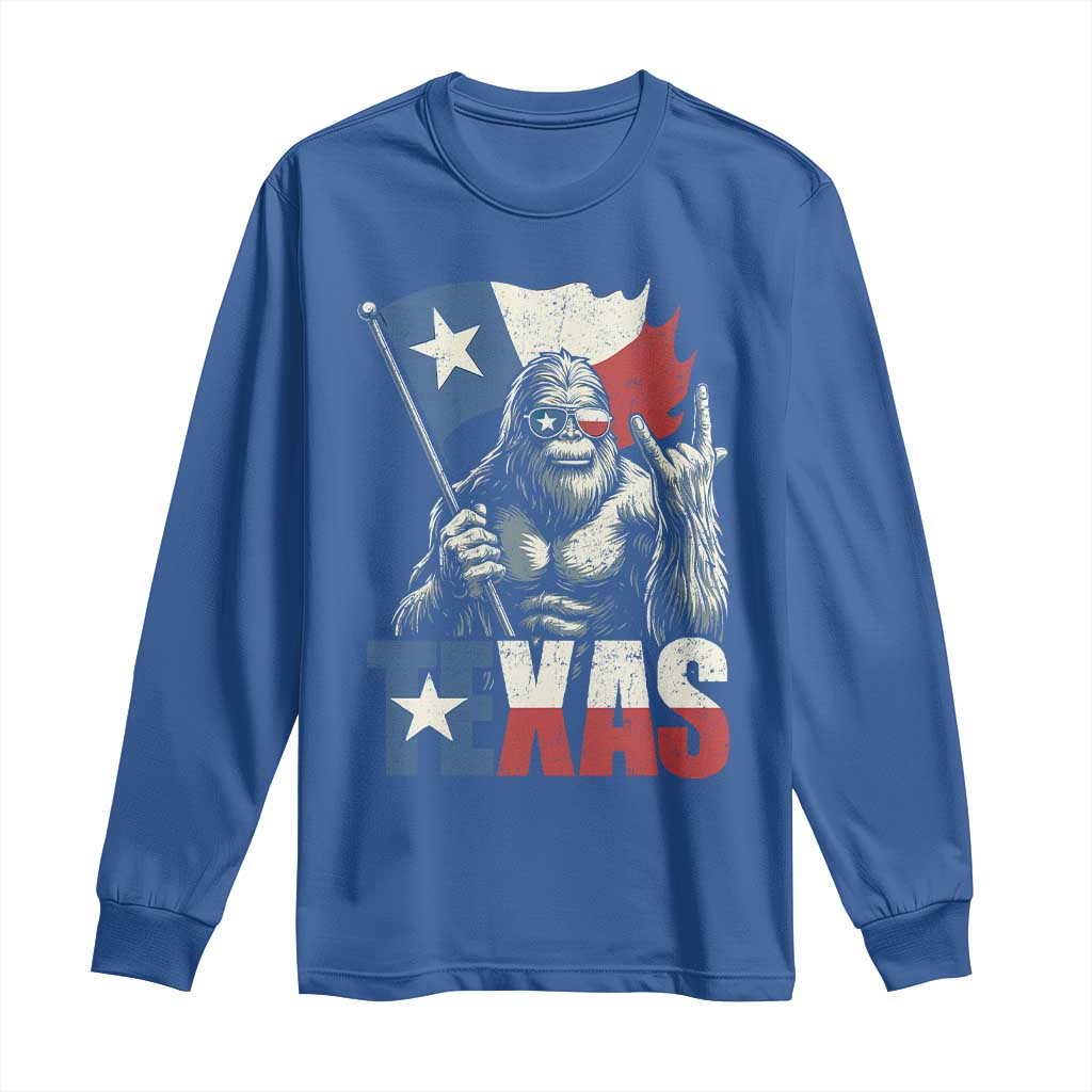 Bigfoot Texas Long Sleeve Shirt Sasquatch Loves Rock On Hand Texan Texas Flag TS10 Royal Blue Print Your Wear