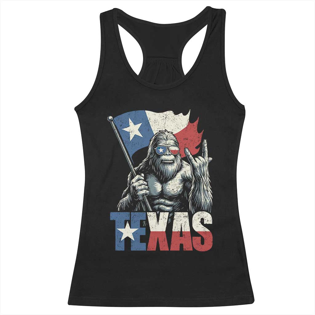 Bigfoot Texas Racerback Tank Top Sasquatch Loves Rock On Hand Texan Texas Flag - Print Your Wear