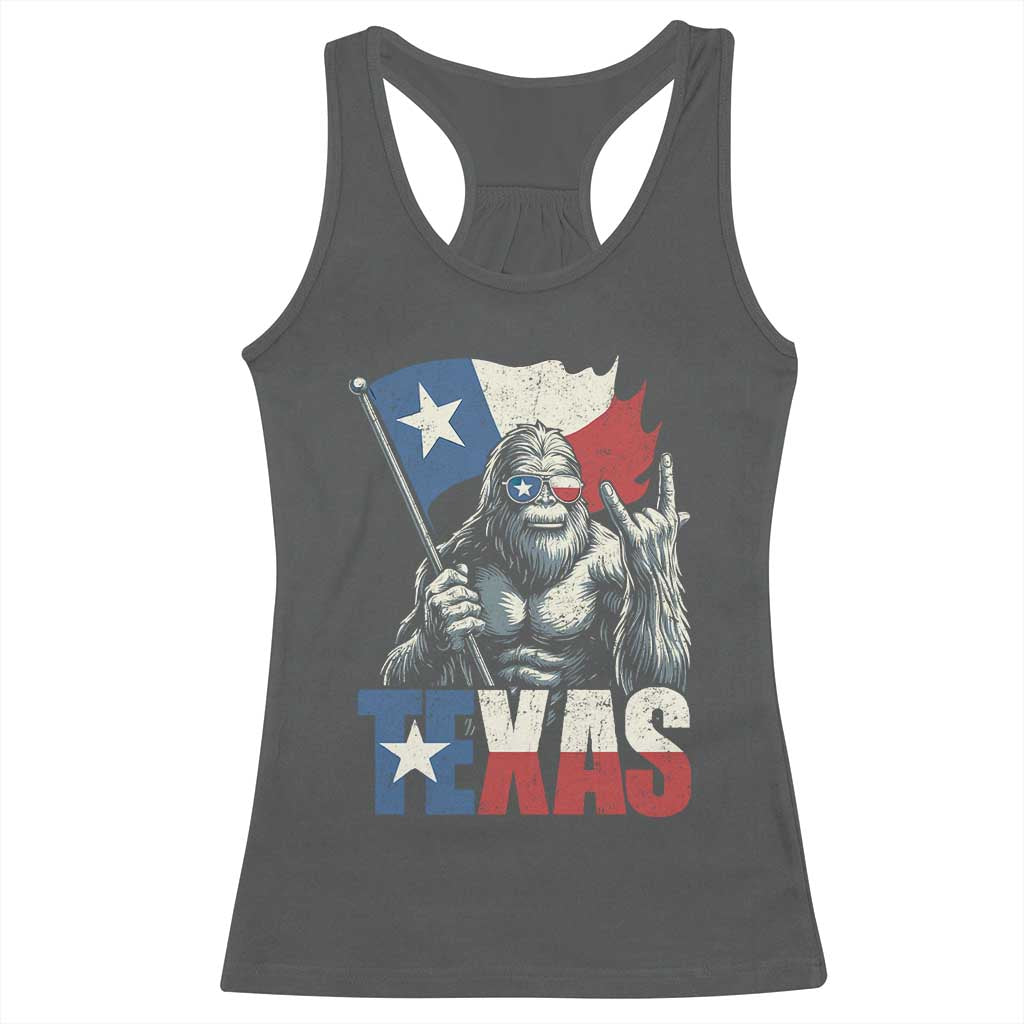 Bigfoot Texas Racerback Tank Top Sasquatch Loves Rock On Hand Texan Texas Flag - Print Your Wear