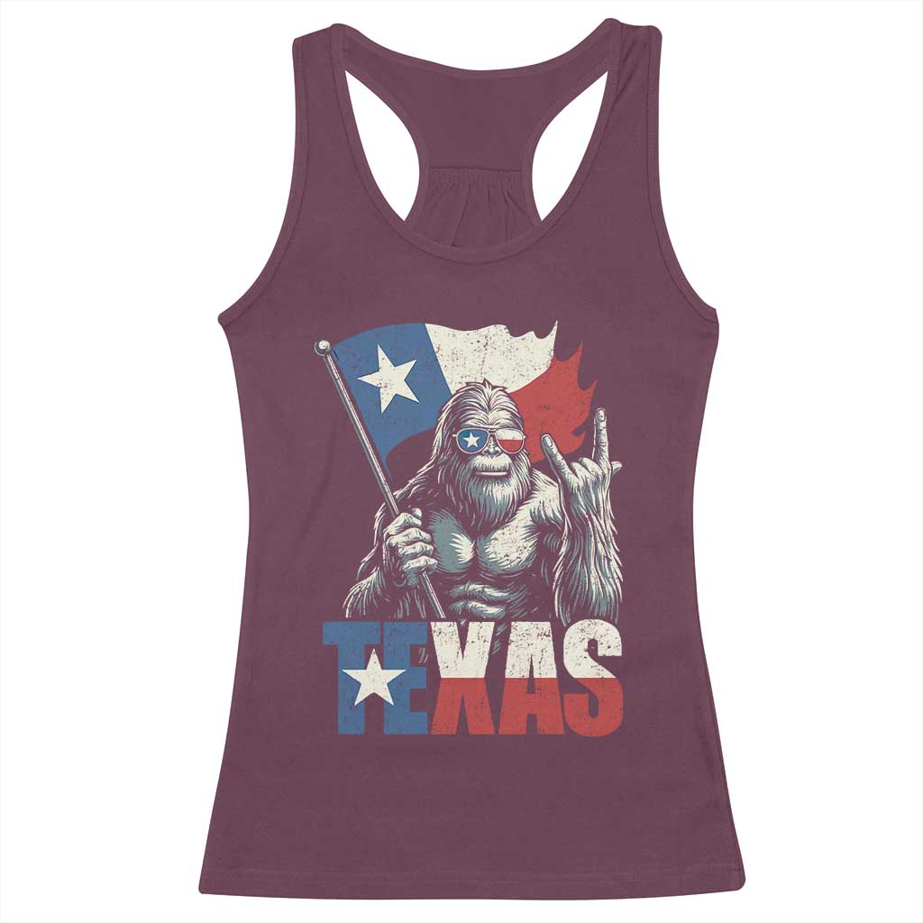 Bigfoot Texas Racerback Tank Top Sasquatch Loves Rock On Hand Texan Texas Flag - Print Your Wear