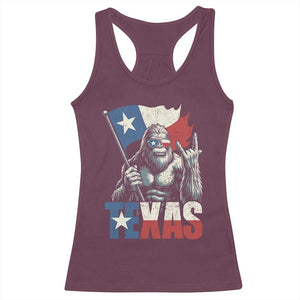 Bigfoot Texas Racerback Tank Top Sasquatch Loves Rock On Hand Texan Texas Flag - Print Your Wear