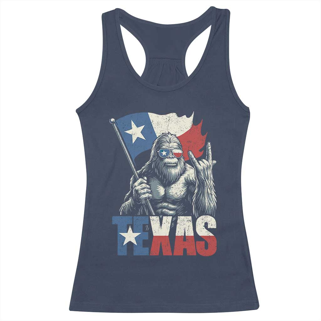 Bigfoot Texas Racerback Tank Top Sasquatch Loves Rock On Hand Texan Texas Flag TS10 Navy Print Your Wear
