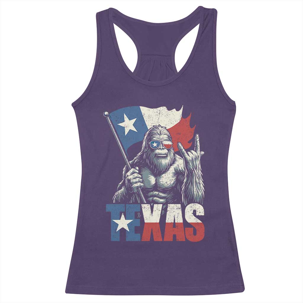 Bigfoot Texas Racerback Tank Top Sasquatch Loves Rock On Hand Texan Texas Flag - Print Your Wear
