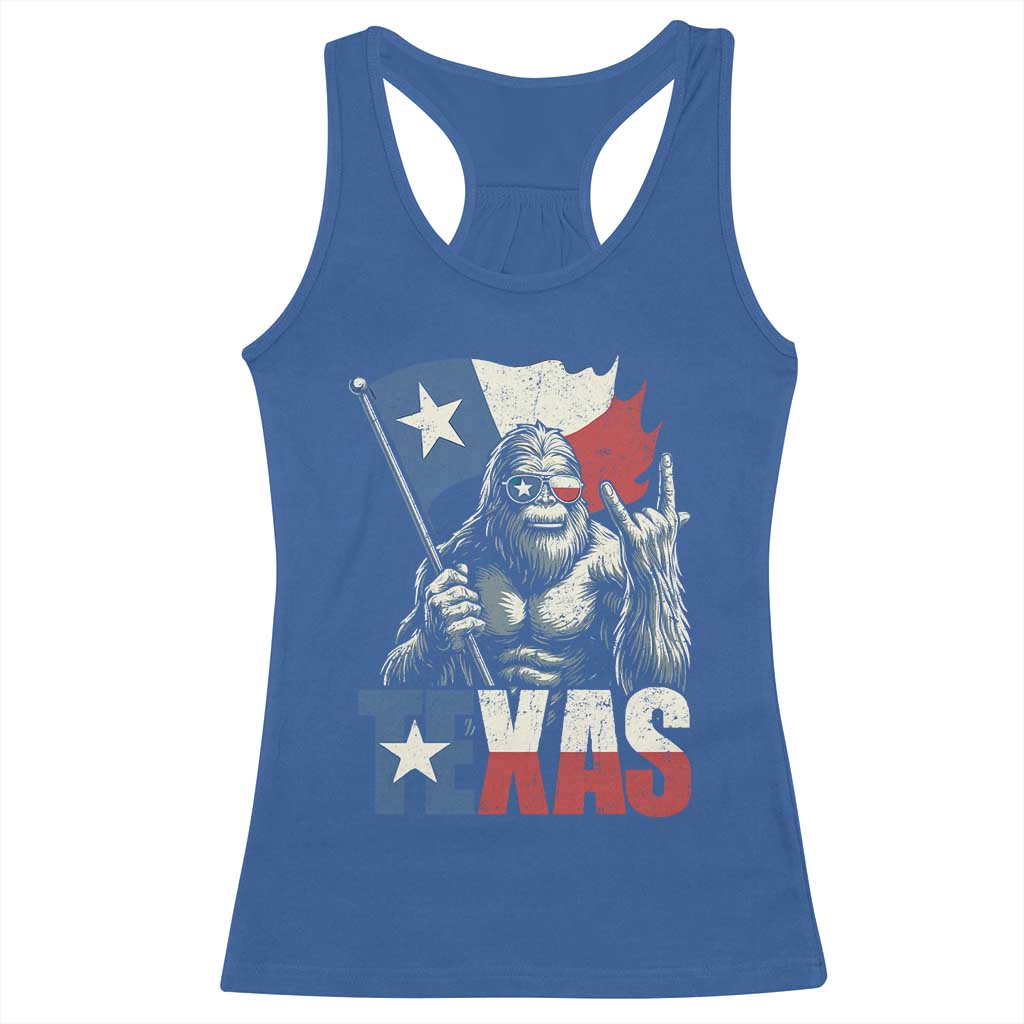 Bigfoot Texas Racerback Tank Top Sasquatch Loves Rock On Hand Texan Texas Flag - Print Your Wear
