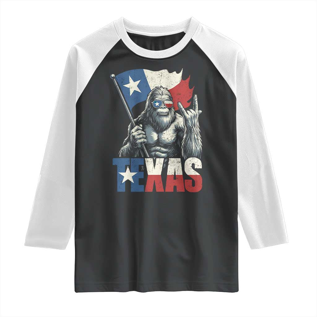 Bigfoot Texas Raglan Shirt Sasquatch Loves Rock On Hand Texan Texas Flag TS10 Black White Print Your Wear