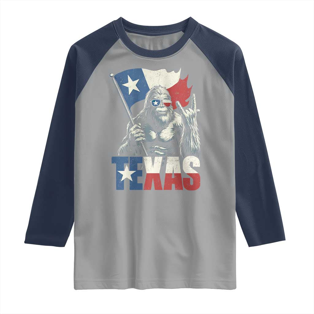 Bigfoot Texas Raglan Shirt Sasquatch Loves Rock On Hand Texan Texas Flag TS10 Sport Gray Navy Print Your Wear
