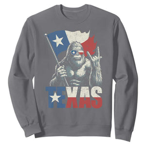 Bigfoot Texas Sweatshirt Sasquatch Loves Rock On Hand Texan Texas Flag TS10 Charcoal Print Your Wear