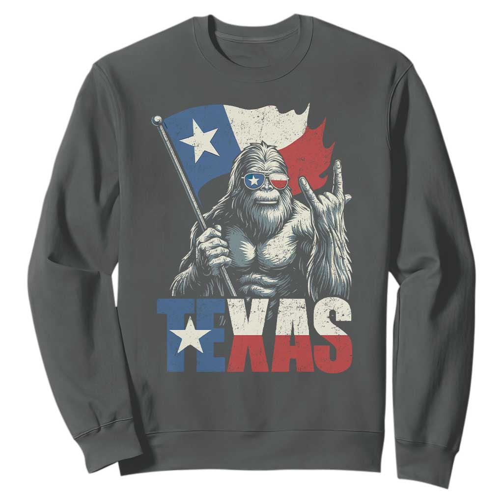 Bigfoot Texas Sweatshirt Sasquatch Loves Rock On Hand Texan Texas Flag TS10 Dark Heather Print Your Wear