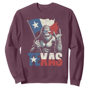 Bigfoot Texas Sweatshirt Sasquatch Loves Rock On Hand Texan Texas Flag TS10 Maroon Print Your Wear