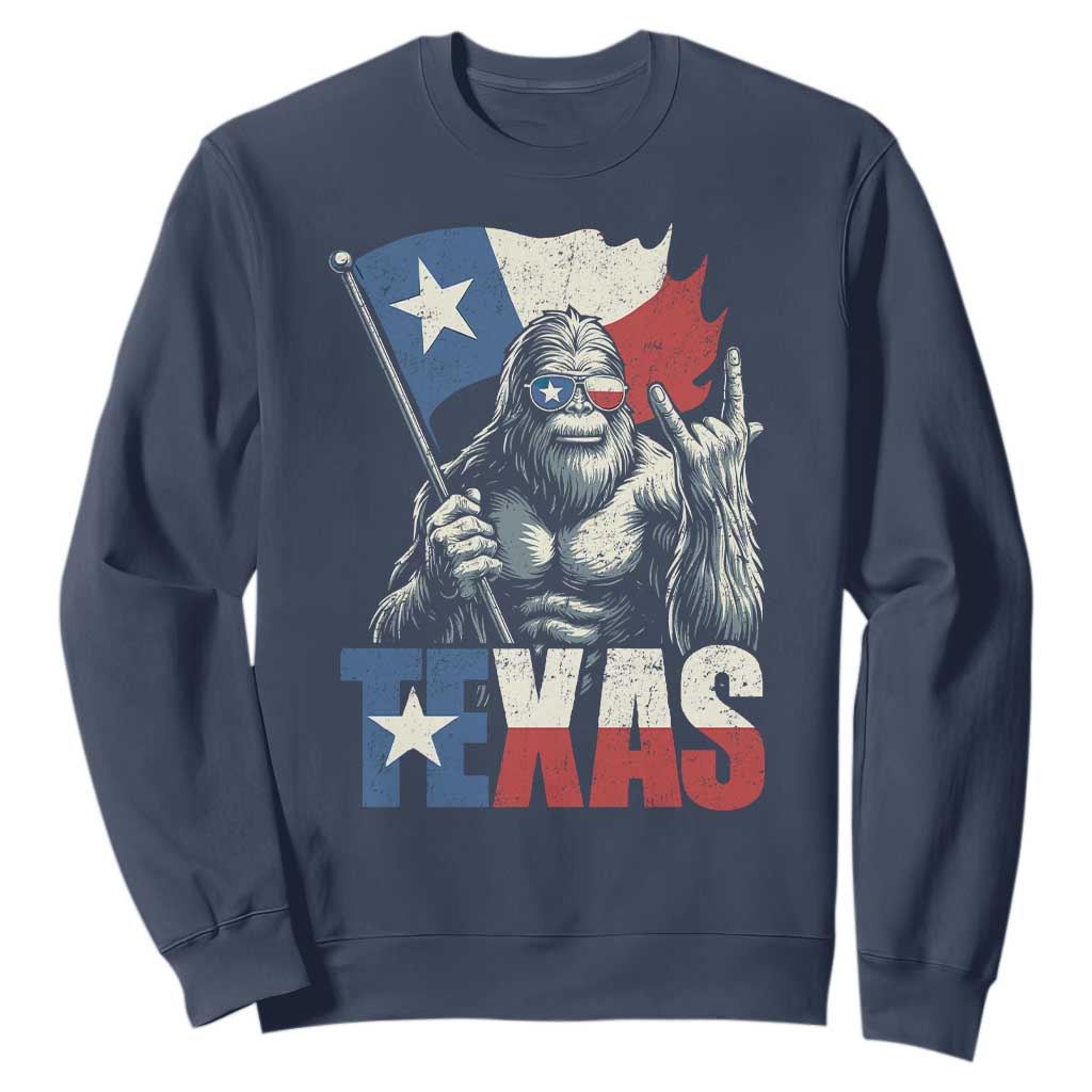 Bigfoot Texas Sweatshirt Sasquatch Loves Rock On Hand Texan Texas Flag TS10 Navy Print Your Wear