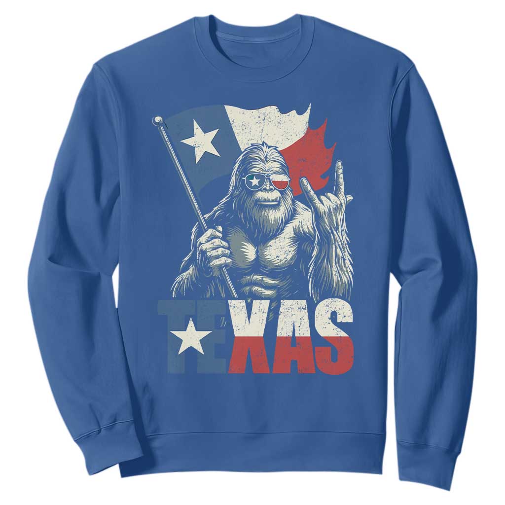 Bigfoot Texas Sweatshirt Sasquatch Loves Rock On Hand Texan Texas Flag TS10 Royal Blue Print Your Wear
