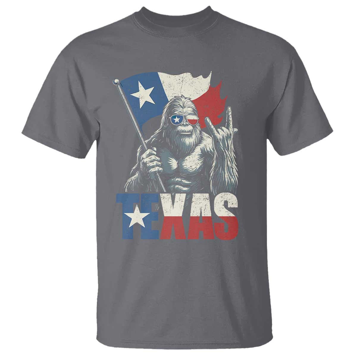 Bigfoot Texas T Shirt Sasquatch Loves Rock On Hand Texan Texas Flag TS10 Charcoal Print Your Wear