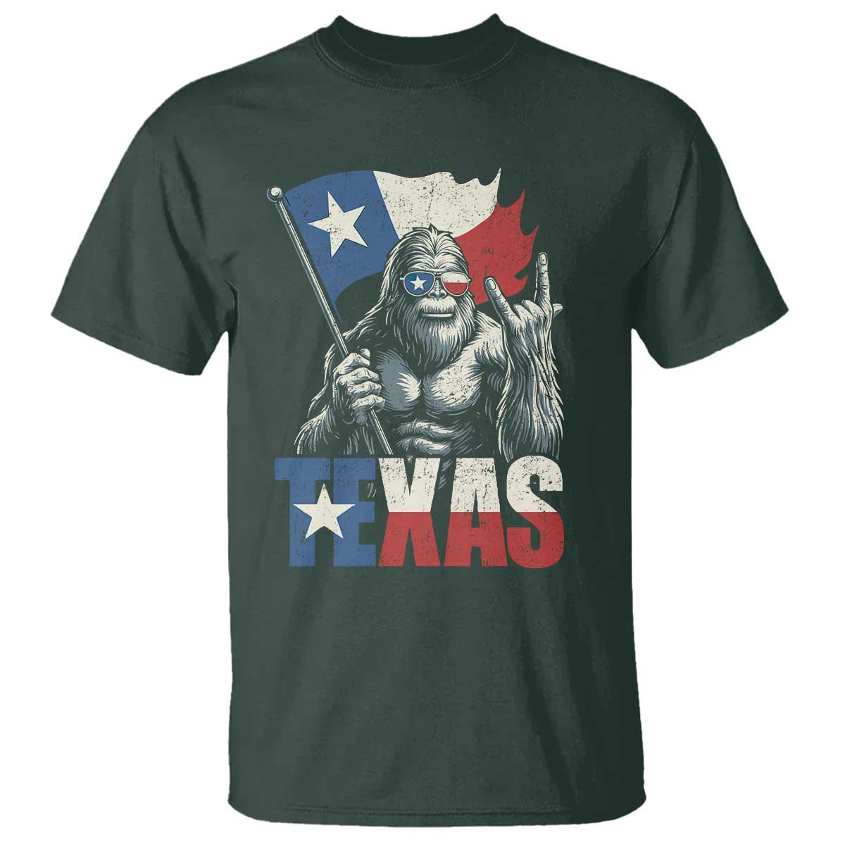 Bigfoot Texas T Shirt Sasquatch Loves Rock On Hand Texan Texas Flag TS10 Dark Forest Green Print Your Wear