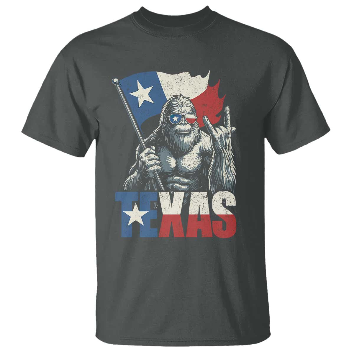 Bigfoot Texas T Shirt Sasquatch Loves Rock On Hand Texan Texas Flag TS10 Dark Heather Print Your Wear