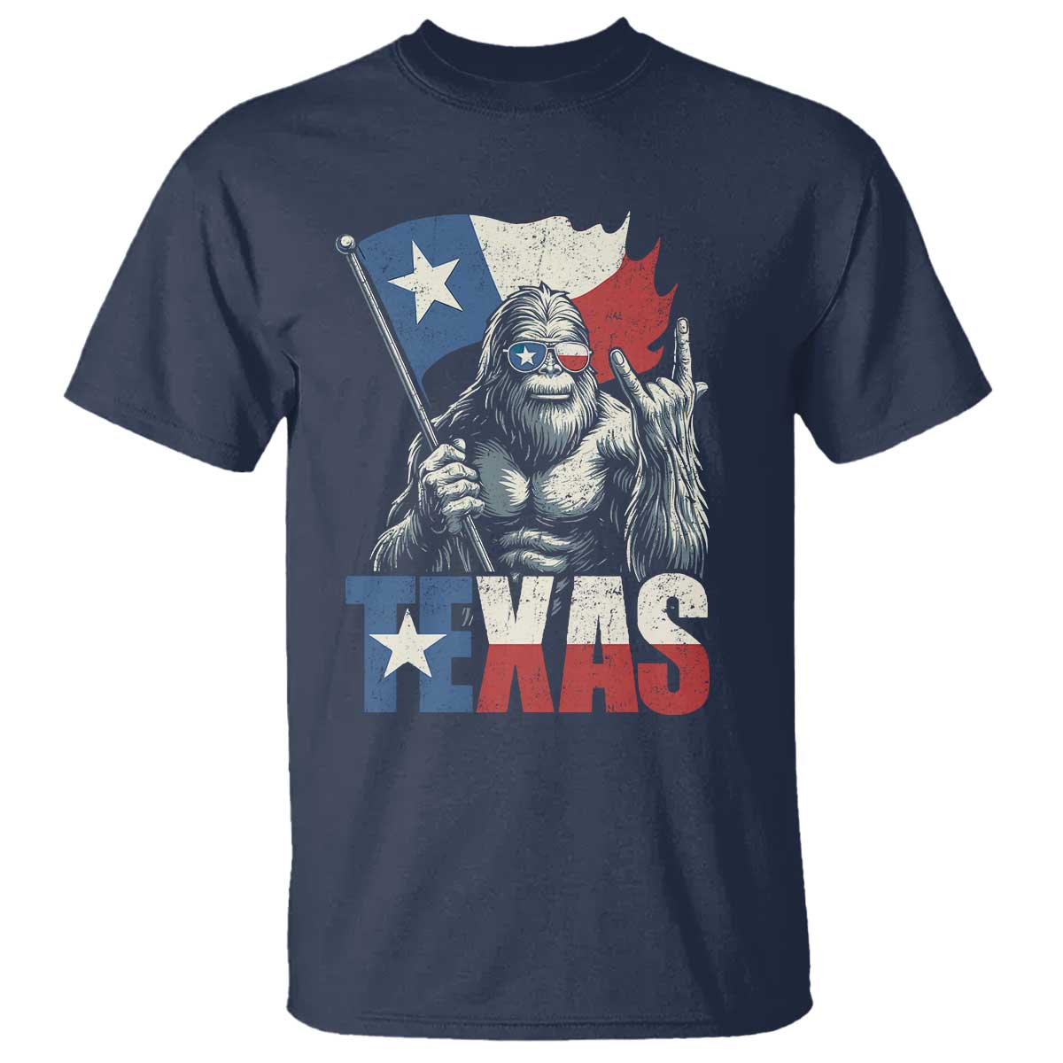 Bigfoot Texas T Shirt Sasquatch Loves Rock On Hand Texan Texas Flag TS10 Navy Print Your Wear