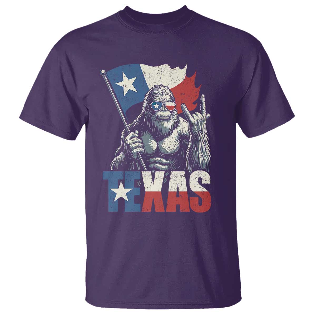 Bigfoot Texas T Shirt Sasquatch Loves Rock On Hand Texan Texas Flag TS10 Purple Print Your Wear