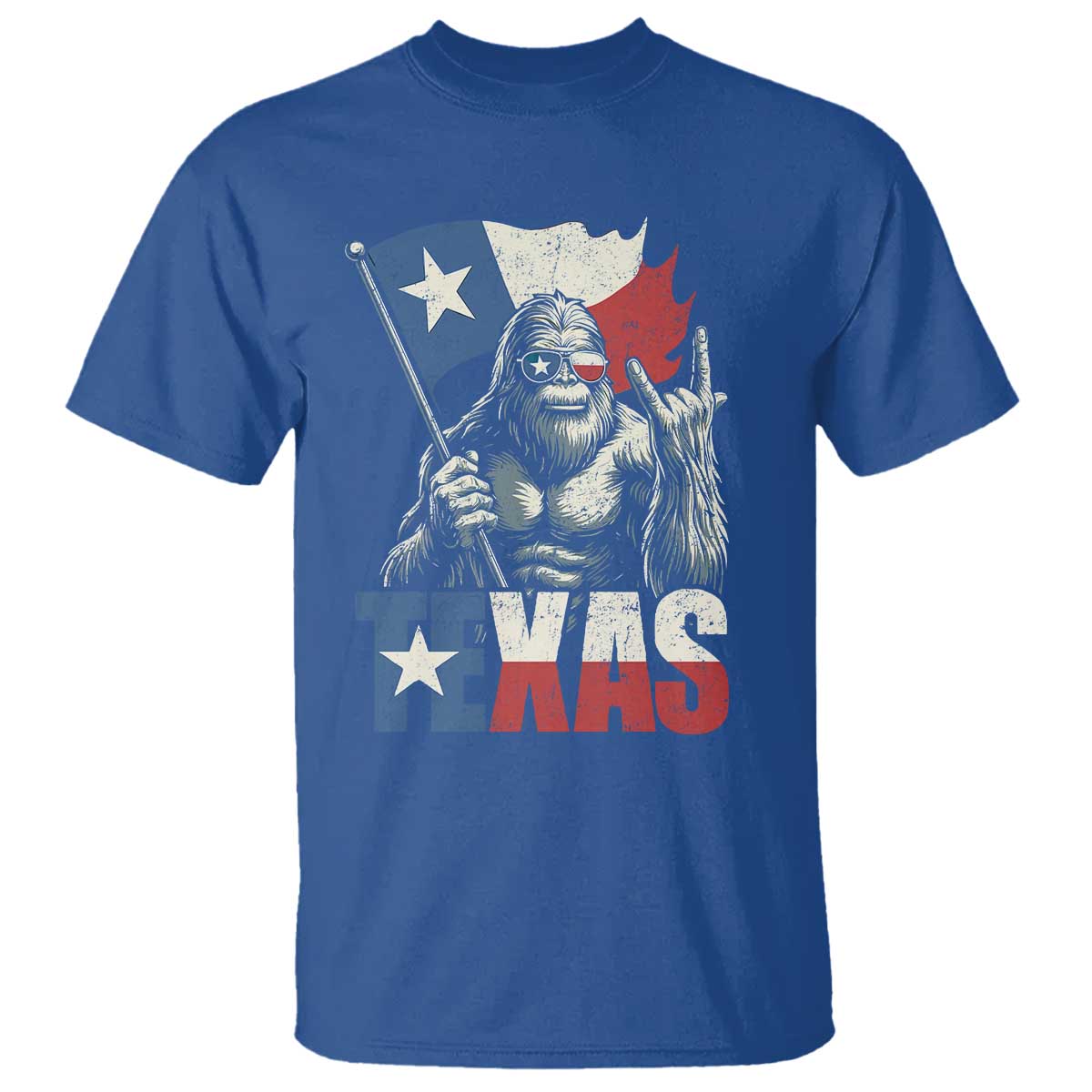 Bigfoot Texas T Shirt Sasquatch Loves Rock On Hand Texan Texas Flag TS10 Royal Blue Print Your Wear