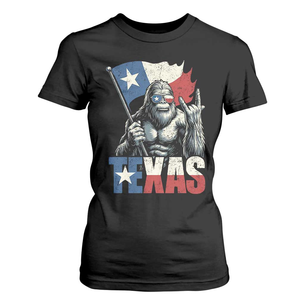 Bigfoot Texas T Shirt For Women Sasquatch Loves Rock On Hand Texan Texas Flag TS10 Black Print Your Wear