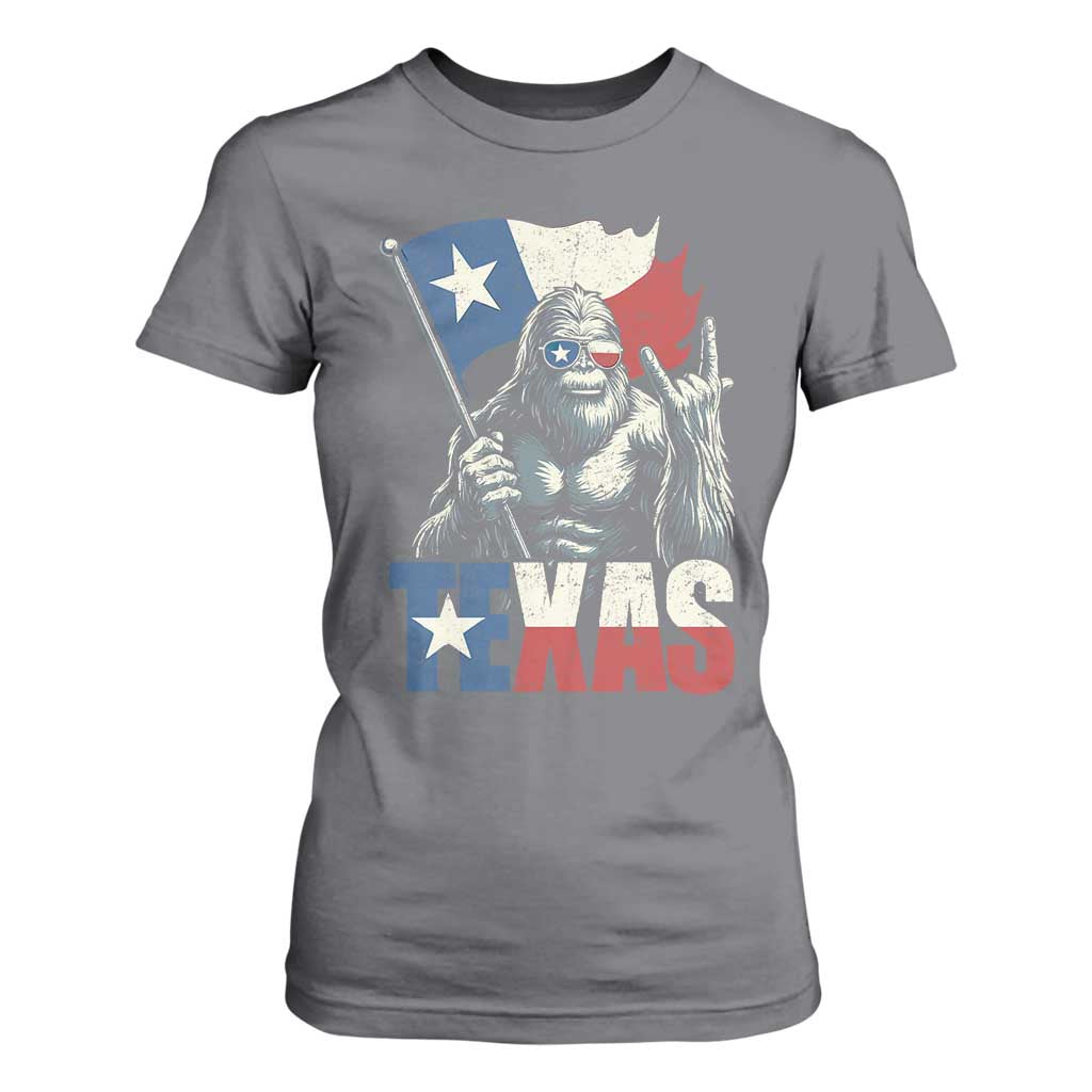 Bigfoot Texas T Shirt For Women Sasquatch Loves Rock On Hand Texan Texas Flag TS10 Charcoal Print Your Wear