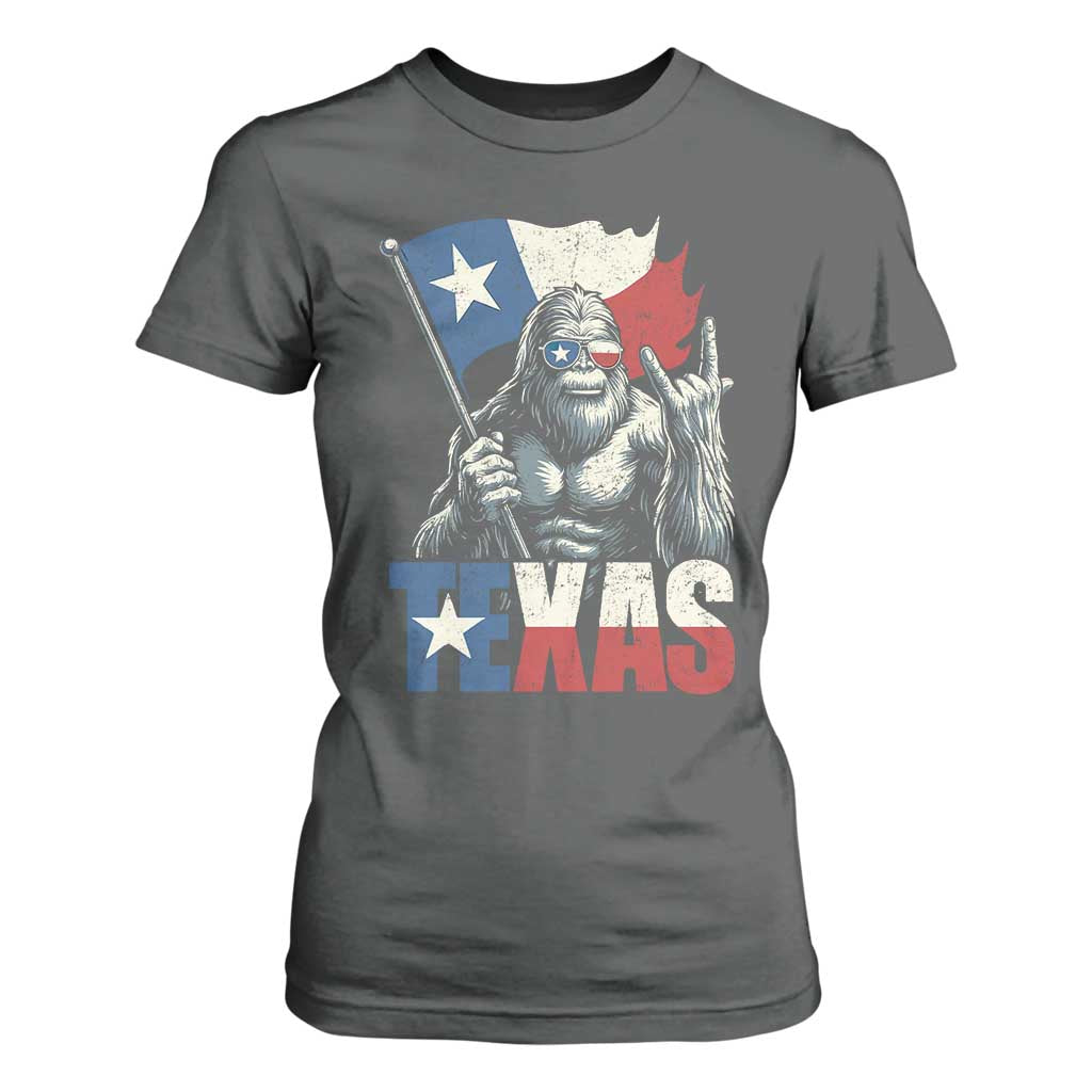 Bigfoot Texas T Shirt For Women Sasquatch Loves Rock On Hand Texan Texas Flag TS10 Dark Heather Print Your Wear