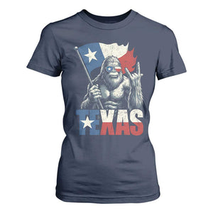 Bigfoot Texas T Shirt For Women Sasquatch Loves Rock On Hand Texan Texas Flag TS10 Navy Print Your Wear