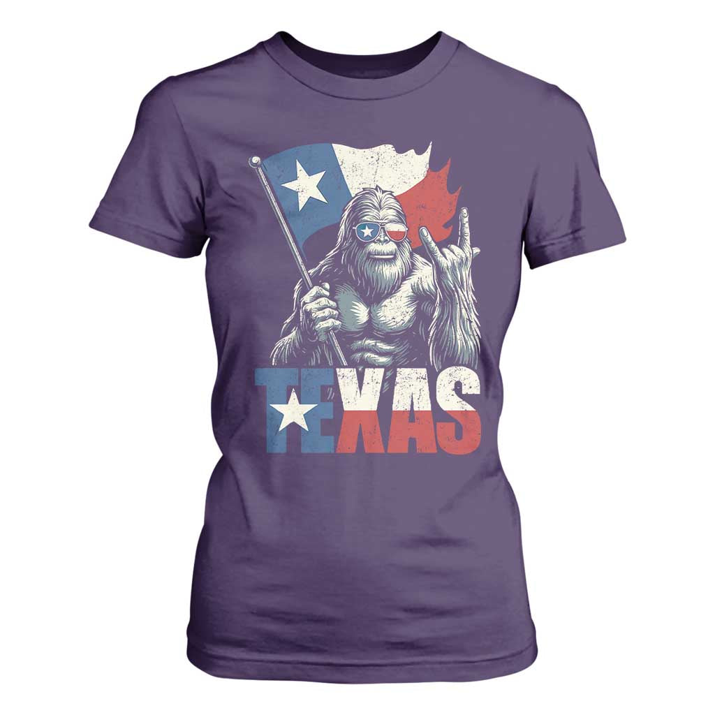 Bigfoot Texas T Shirt For Women Sasquatch Loves Rock On Hand Texan Texas Flag TS10 Purple Print Your Wear
