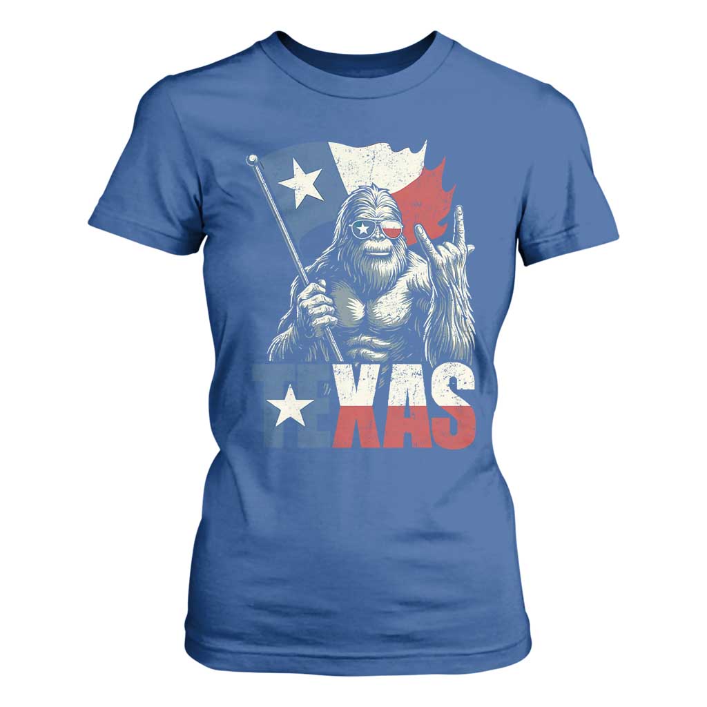 Bigfoot Texas T Shirt For Women Sasquatch Loves Rock On Hand Texan Texas Flag TS10 Royal Blue Print Your Wear