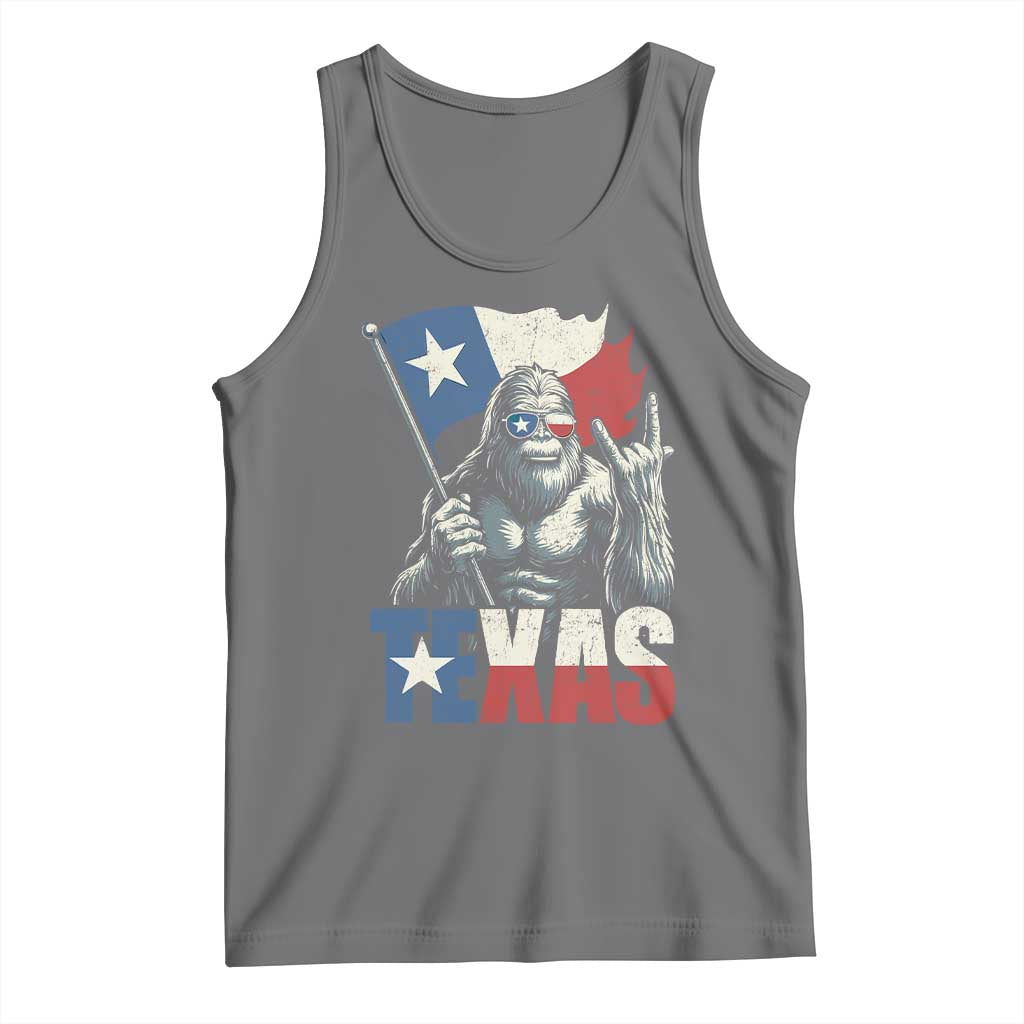 Bigfoot Texas Tank Top Sasquatch Loves Rock On Hand Texan Texas Flag - Print Your Wear