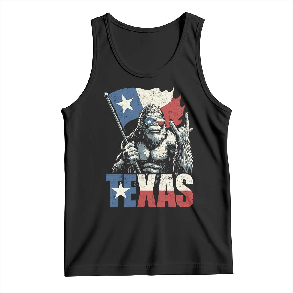 Bigfoot Texas Tank Top Sasquatch Loves Rock On Hand Texan Texas Flag - Print Your Wear