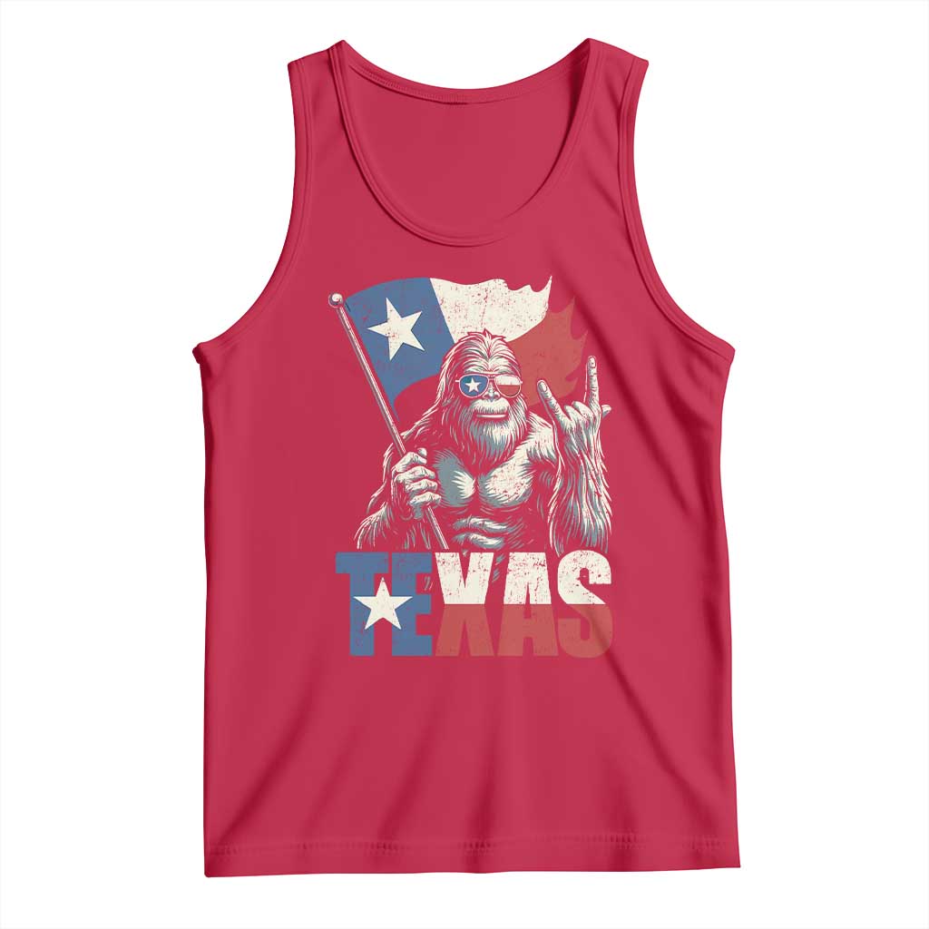 Bigfoot Texas Tank Top Sasquatch Loves Rock On Hand Texan Texas Flag - Print Your Wear