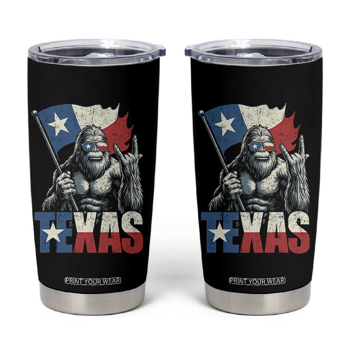 Bigfoot Texas Tumbler Cup Sasquatch Loves Rock On Hand Texan Texas Flag TS10 Black Print Your Wear