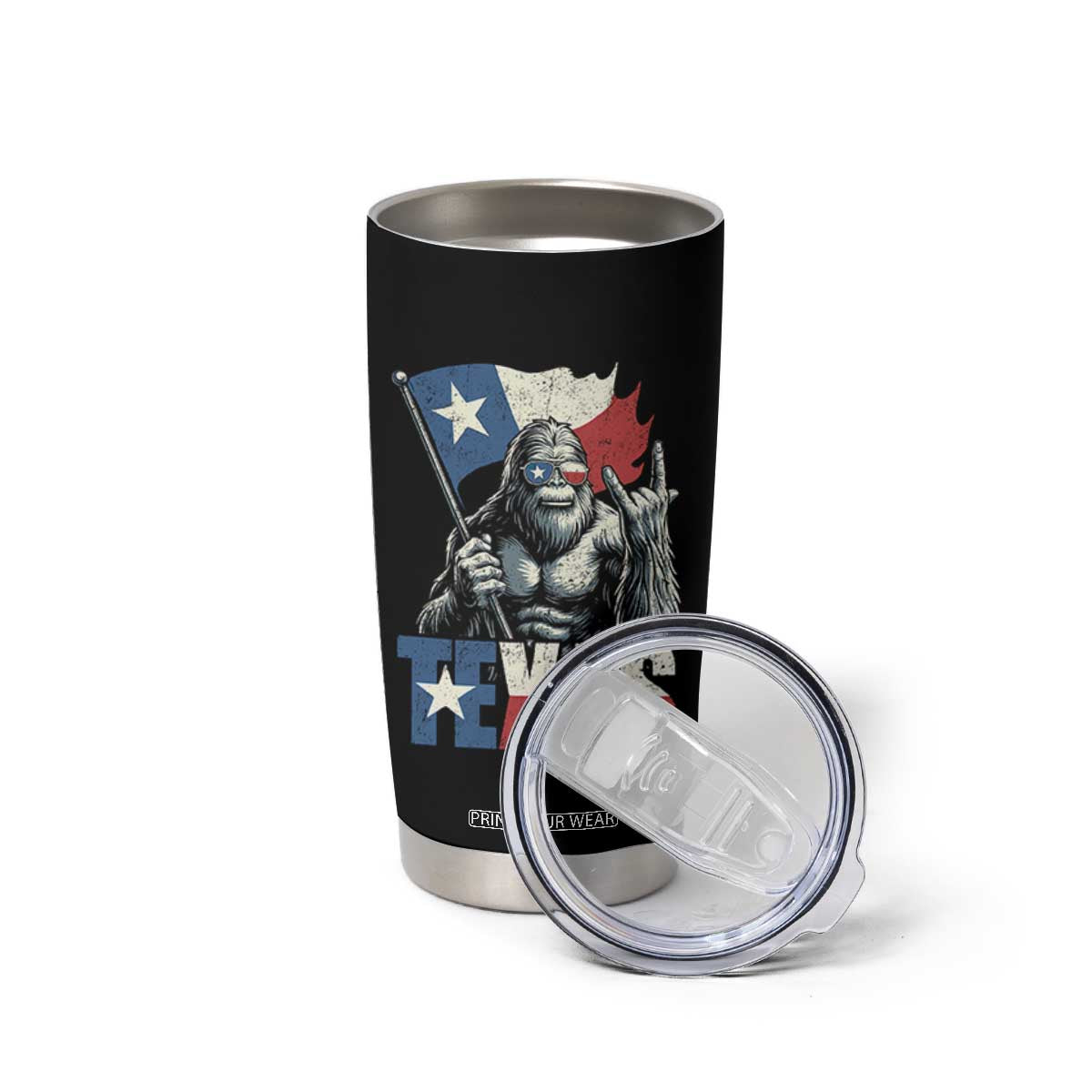Bigfoot Texas Tumbler Cup Sasquatch Loves Rock On Hand Texan Texas Flag TS10 Print Your Wear