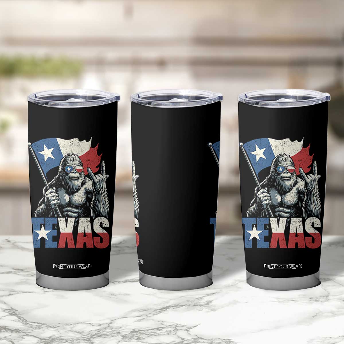 Bigfoot Texas Tumbler Cup Sasquatch Loves Rock On Hand Texan Texas Flag TS10 Print Your Wear