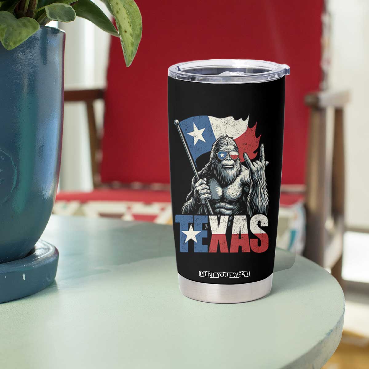 Bigfoot Texas Tumbler Cup Sasquatch Loves Rock On Hand Texan Texas Flag TS10 Print Your Wear