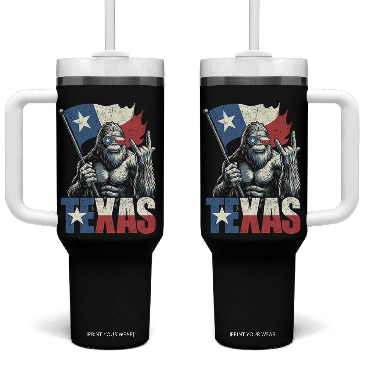 Bigfoot Texas Tumbler With Handle Sasquatch Loves Rock On Hand Texan Texas Flag TS10 One Size: 40 oz Black Print Your Wear