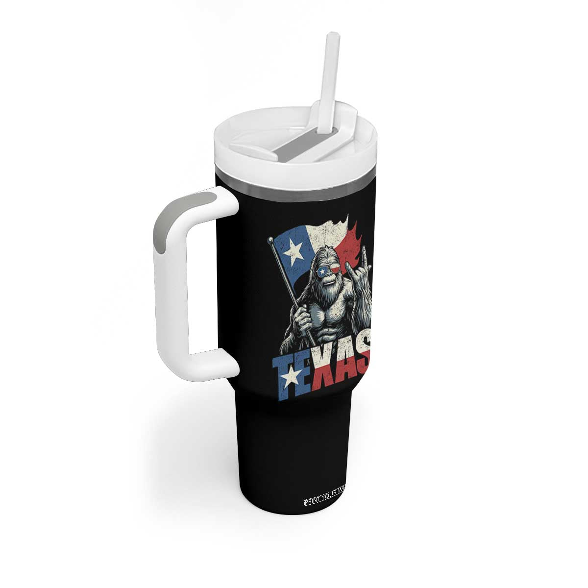 Bigfoot Texas Tumbler With Handle Sasquatch Loves Rock On Hand Texan Texas Flag TS10 Print Your Wear