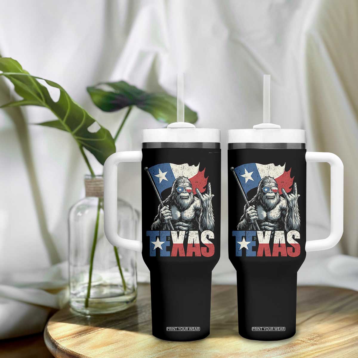 Bigfoot Texas Tumbler With Handle Sasquatch Loves Rock On Hand Texan Texas Flag TS10 Print Your Wear