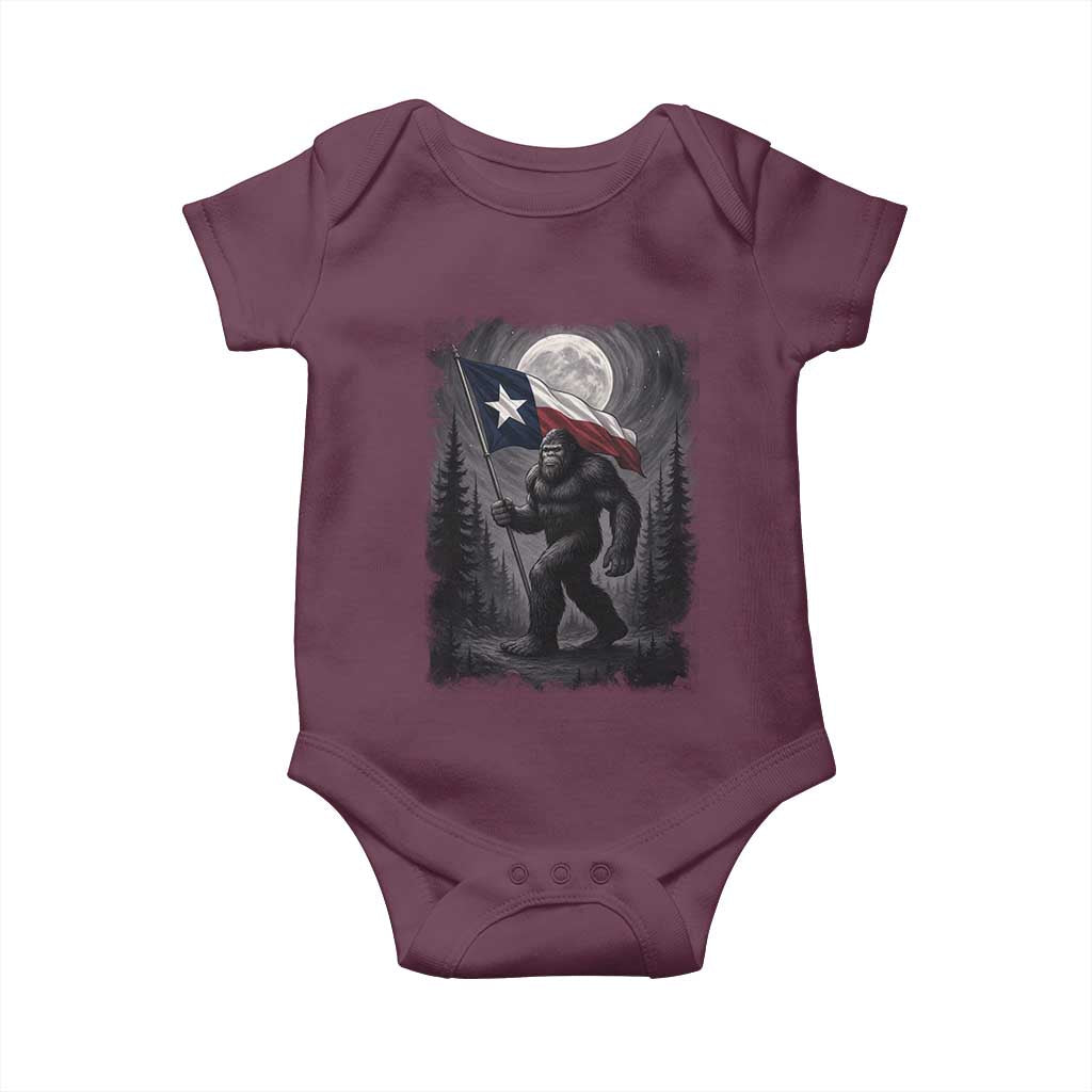 Bigfoot Texas Baby Onesie Forest Sasquatch Loves Rock On Hand Texas Flag TS10 Maroon Print Your Wear
