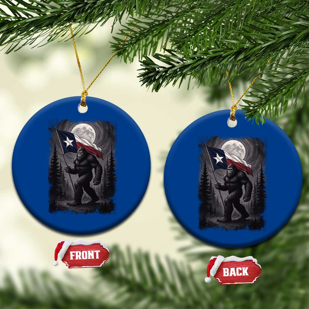 Bigfoot Texas Ceramic Ornament Forest Sasquatch Loves Rock On Hand Texas Flag - Print Your Wear