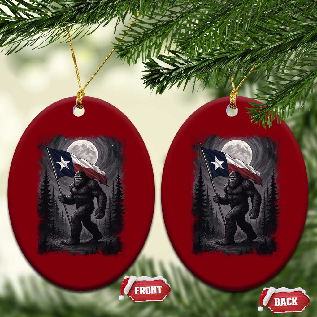 Bigfoot Texas Ceramic Ornament Forest Sasquatch Loves Rock On Hand Texas Flag - Print Your Wear