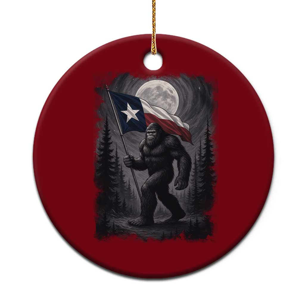 Bigfoot Texas Ceramic Ornament Forest Sasquatch Loves Rock On Hand Texas Flag - Print Your Wear