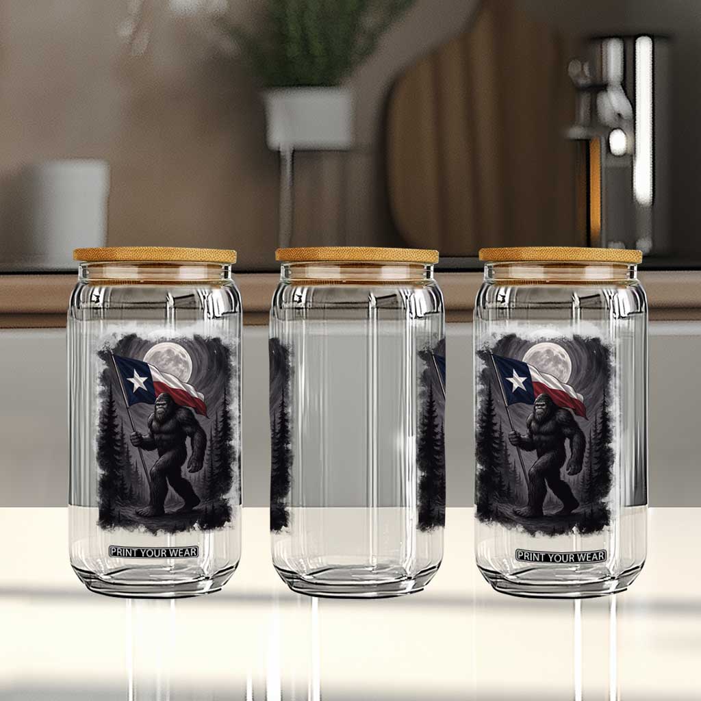 Bigfoot Texas Glass Can Forest Sasquatch Loves Rock On Hand Texas Flag TS10 Print Your Wear