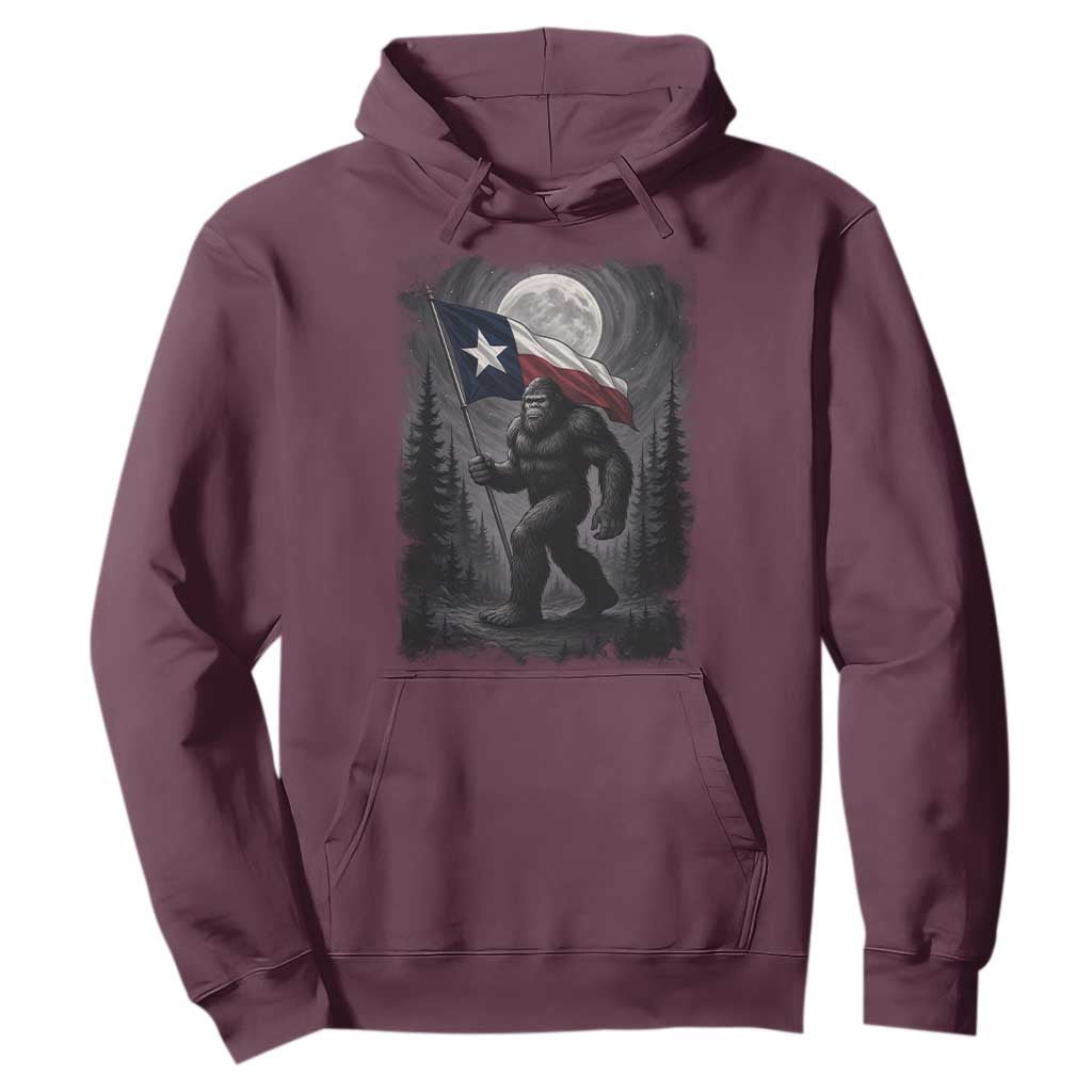 Bigfoot Texas Hoodie Forest Sasquatch Loves Rock On Hand Texas Flag TS10 Maroon Print Your Wear