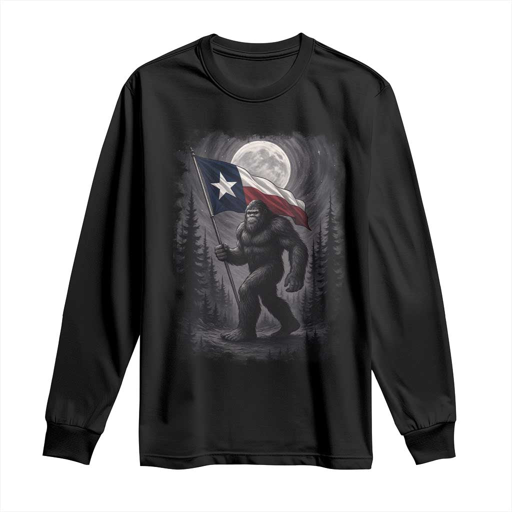 Bigfoot Texas Long Sleeve Shirt Forest Sasquatch Loves Rock On Hand Texas Flag TS10 Black Print Your Wear
